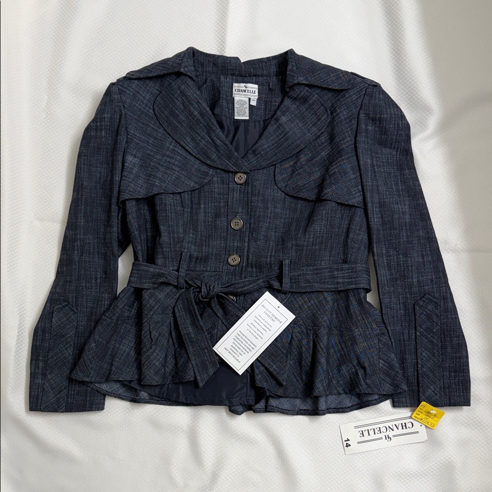 Vintage Chantelle Women's Dark Gray Blue Blazer Women’s Size‎ 14 NWT